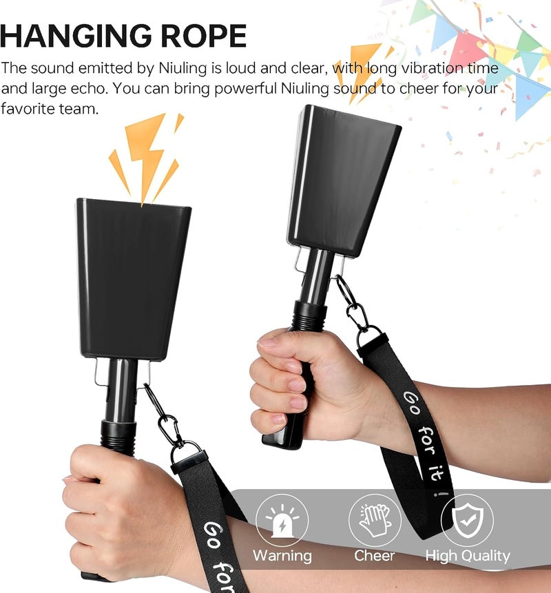 Mardili 10 Inch Cowbells with Handle, Cheering Bell Noice Maker for Sporting Events-Football Games, Stadiums, Chimes Percussion Musical Instruments Call Bell Alarm 2 Pack (Black) - Image 4